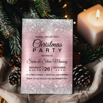 Cute rose blush silver faux glitter Christmas  Invitation