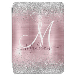 Cute rose blush silver faux glitter monogram iPad air cover