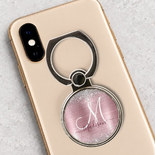 Cute rose blush silver faux glitter monogram phone ring stand