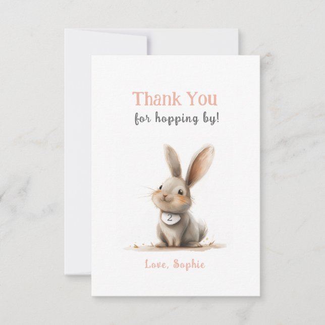 Cute Rose Bunny Birthday Thank You Cards (Front)
