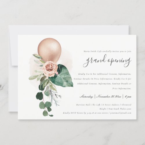 Cute Rose Gold Balloon Floral Grand Opening Invite