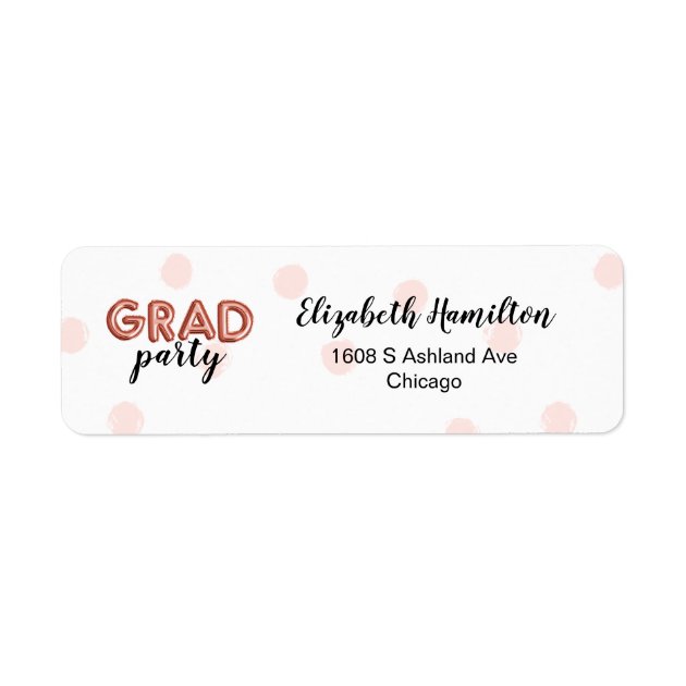 Cute Rose Gold Balloon Letters Grad Party Label