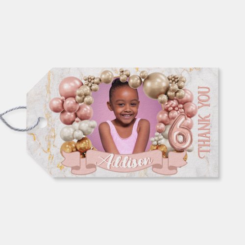 Cute Rose Gold Balloon Photo Frame 6th Birthday Gift Tags