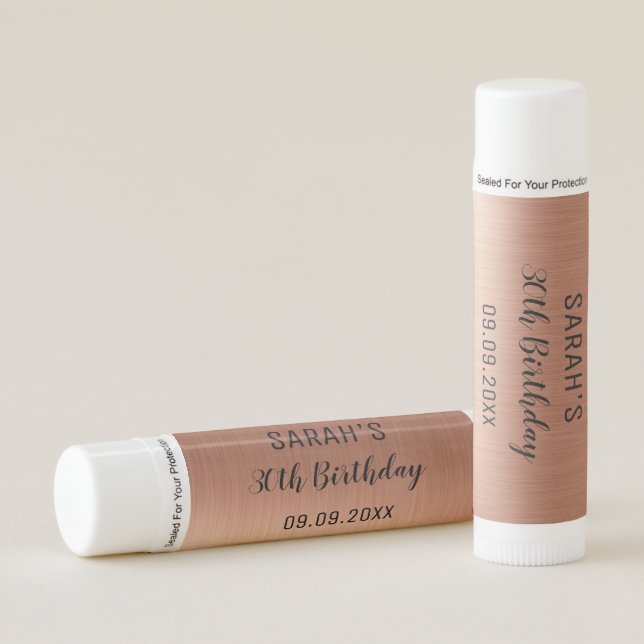 Cute Rose Gold Black Age 30th Birthday Party  Lip Balm (Front)