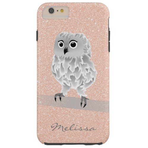 Cute Rose Gold Bling Owl Monogram Tough iPhone 6 Plus Case