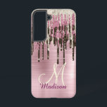 Cute Rose gold Brown Glitter Drips monogram Samsung Galaxy S22 Case<br><div class="desc">A cool girly iridescent glitter drips in rose gold brown Samsung galaxy phone case. Beautiful, modern and cool cover for the trend-savvy and art-loving hip trendsetter. This stylish sophisticated design would be great for girls who enjoy wearing classy sparkly designs mixed with leopard or tiger designs. Show off your personal...</div>