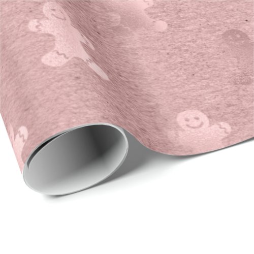 Cute rose gold Christmas gingerbread man pattern Wrapping Paper
