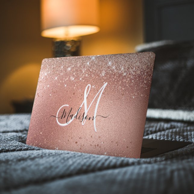 Cute rose gold faux glitter monogram HP laptop skin (Creator Uploaded)