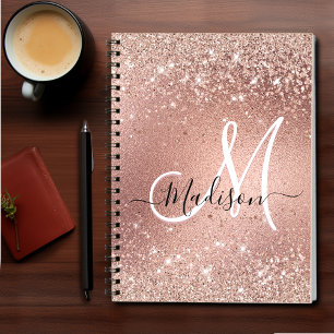 Cute rose gold faux glitter monogram notebook