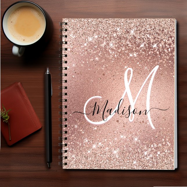 Cute rose gold faux glitter monogram notebook (Creator Uploaded)