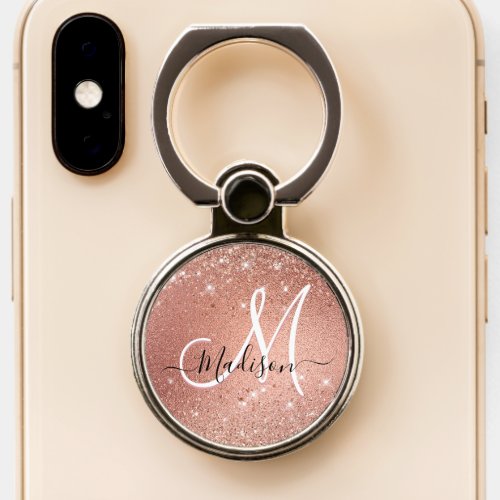 Cute rose gold faux glitter monogram phone ring stand