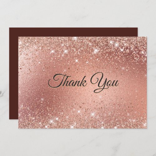 Cute rose gold faux glitter  thank you card