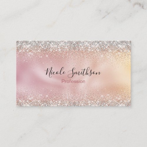 Cute rose gold faux silver glitter monogram appointment card