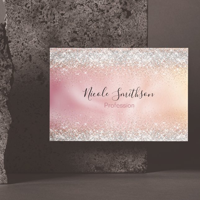 Cute rose gold faux silver glitter monogram business card magnet (Creator Uploaded)