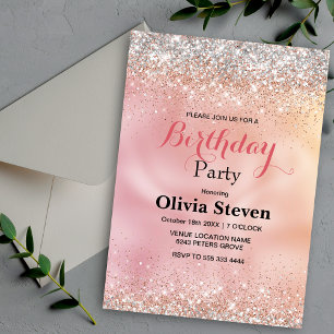 Cute rose gold faux silver glitter monogram invitation