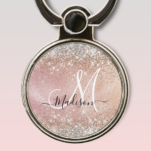 Cute rose gold faux silver glitter monogram phone ring stand