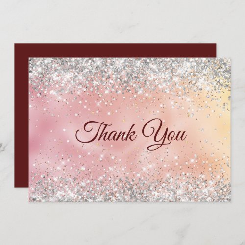 Cute rose gold faux silver glitter thank you card