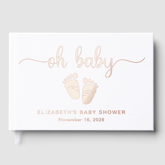 Cute Rose Gold Foil Baby Girl Shower Foil Guest Book (Front)