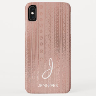 Cute Rose Gold Foil Boho Tribal Pattern Monogram iPhone XS Max Case