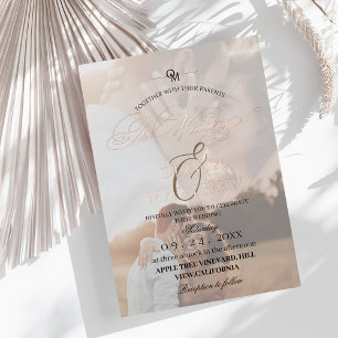 Cute Rose Gold Foil Overlay Photo Wedding Invitation
