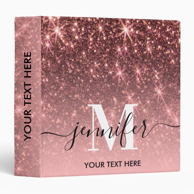 Cute Rose Gold Glitter 3 Ring Binder (Front/Spine)