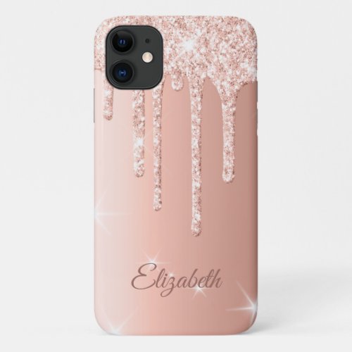 Cute Rose Gold Glitter Elegant Name iPhone 11 Case