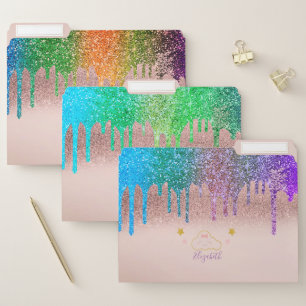 Cute Rose Gold Glitter Ombre Glitter Drips Cloud File Folder
