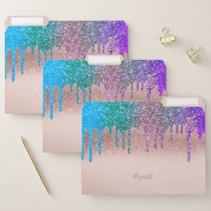 Cute Rose Gold Glitter Ombre Glitter Drips File Folder