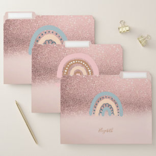 Cute Rose Gold Glitter Ombre Rainbow Hearts File Folder