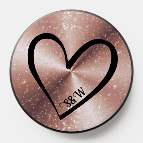 Cute Rose Gold Glitter Stars Couple Letters Heart PopSocket