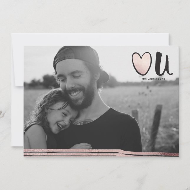 Cute Rose Gold Heart You Photo Valentine's Day Holiday Card (Front)