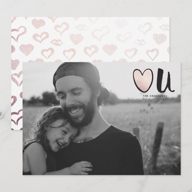 Cute Rose Gold Heart You Photo Valentine's Day Holiday Card (Front/Back)