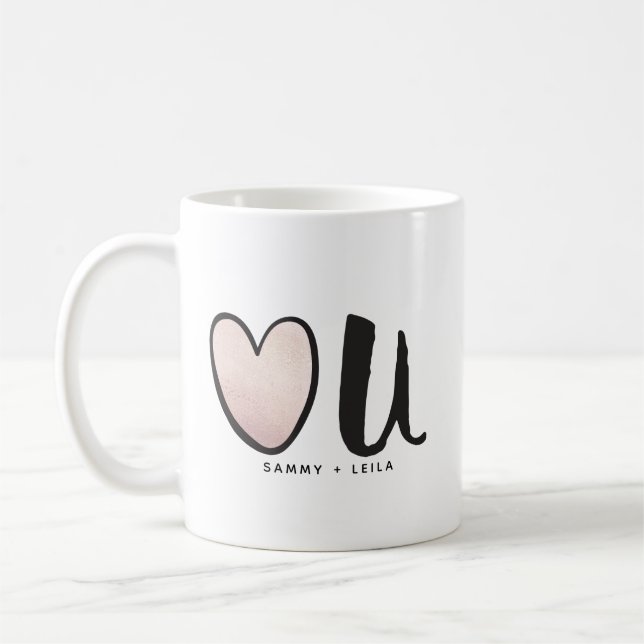 Cute Rose Gold Heart You Valentine's Day Coffee Mug (Left)