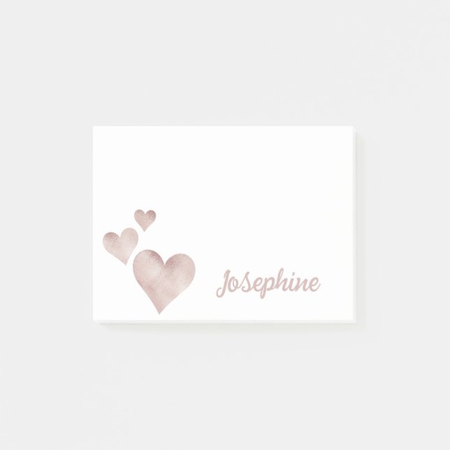 Cute Rose Gold Hearts Personalized Girly Name Post-it Notes (Front)