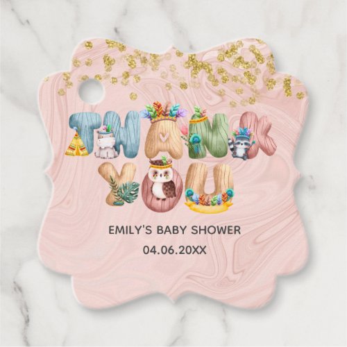 Cute Rose Gold Marble Baby Shower Animal Thank You Favor Tags