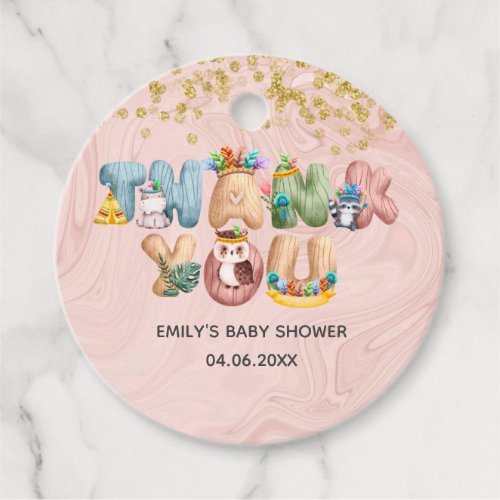 Cute Rose Gold Marble Baby Shower Animal Thank You Favor Tags