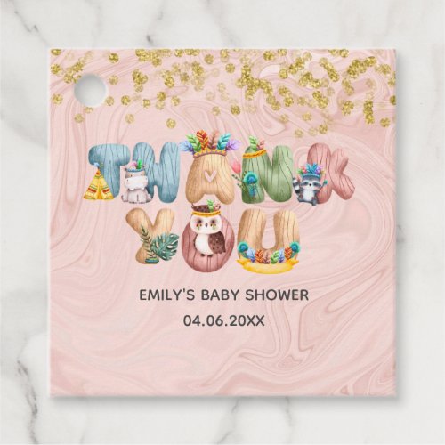 Cute Rose Gold Marble Baby Shower Animal Thank You Favor Tags