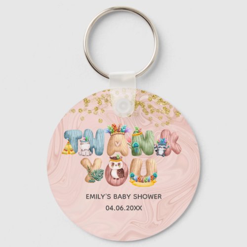 Cute Rose Gold Marble Baby Shower Animal Thank You Keychain