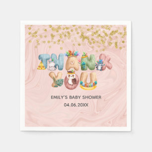 Cute Rose Gold Marble Baby Shower Animal Thank You Napkins