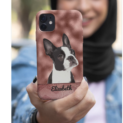 Cute Rose Gold Pink Boston Terrier Dog Pet iPhone 13 Case