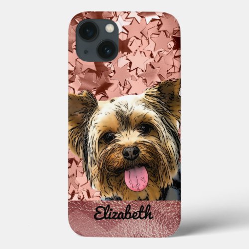 Cute Rose Gold Pink Yorkie Dog Name Pretty Chic iPhone 13 Case