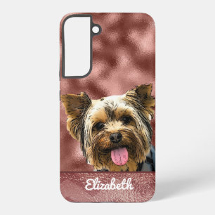 Cute Rose Gold Pink Yorkie Dog Name Pretty Chic Samsung Galaxy S22+ Case