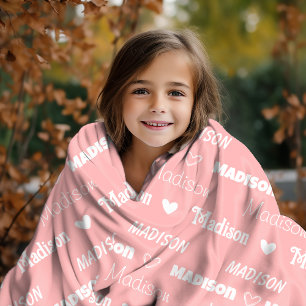Cute rose gold repeating name personalized girly fleece blanket