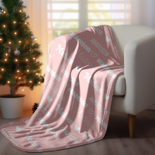 Cute rose gold repeating name personalized girly fleece blanket