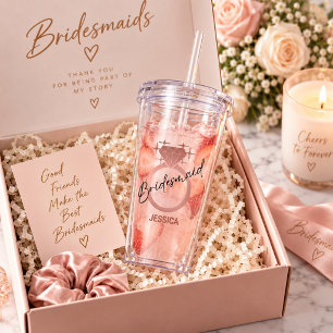 Cute Rose Gold Ring Bridesmaid Personalized Acrylic Tumbler