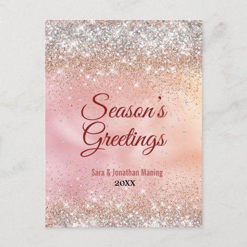 Cute rose gold silver glitter Christmas New year Postcard