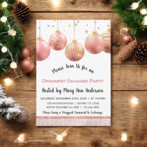 Cute Rose Gold Sparkle Ornament Exchange Party Invitation