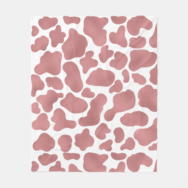 Cute Rose Gold White Cow Print Animal Pattern Fleece Blanket (Front)