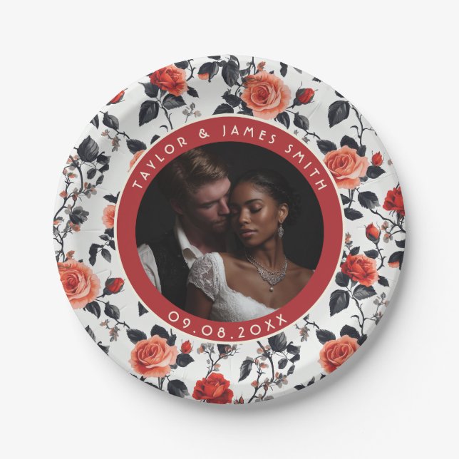 Cute Rose Greenery Plates For Simple Wedding (Front)