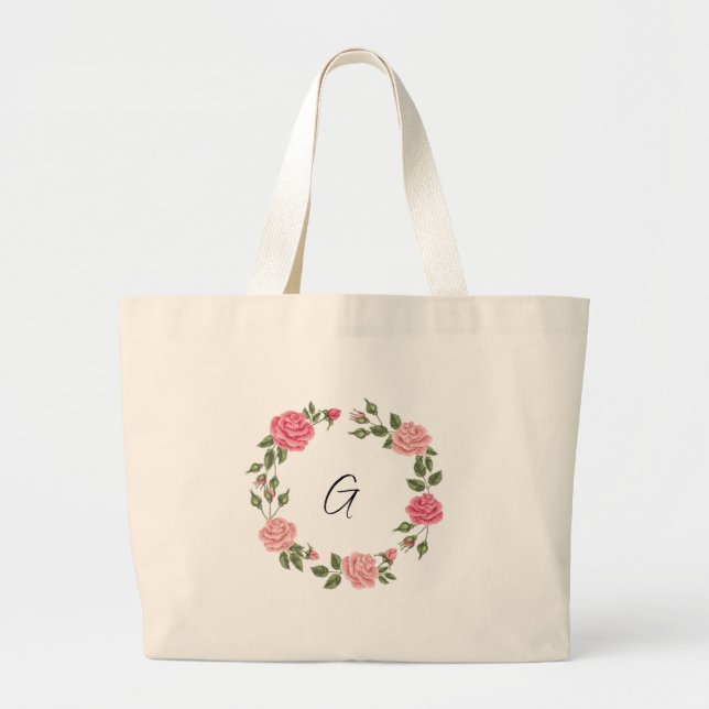 Cute Rose Monogram Bridesmaids  Large Tote Bag (Front)